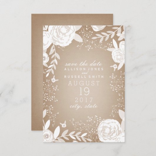 White Floral Cardstock Save the Date Inspiriert (Vorne/Hinten)