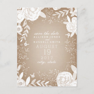 White Floral Cardstock Save the Date Inspiriert Ankündigungspostkarte