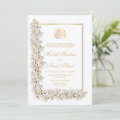 White Floral Chic Rahmen islamische Hochzeit Einladung (Stehend Vorderseite)