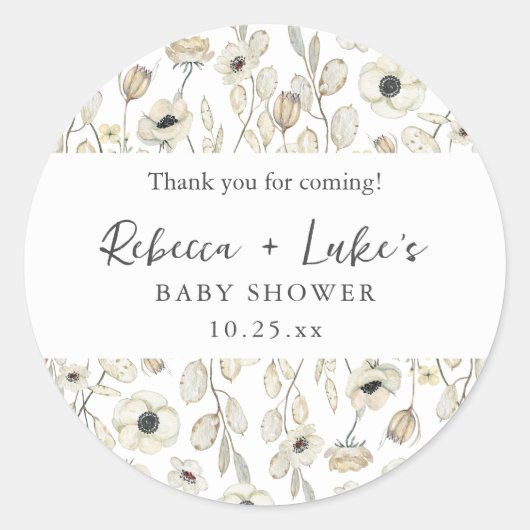 White Floral couples baby shower thank you favor Runder Aufkleber (Vorderseite)