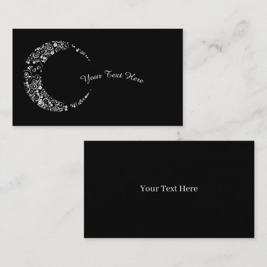 White Floral Crescent Moon Business Card Visitenkarte (Vorne/Hinten)