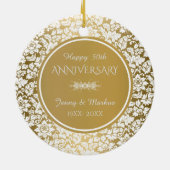 White Floral Damask - 50. Hochzeitstag Keramikornament (Hinten)