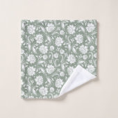 White floral damasks pattern on sage green badhandtuch set (Waschlappen)