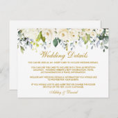 White Floral Dusty Blue Gold Wedding Details Card Postkarte (Vorne/Hinten)
