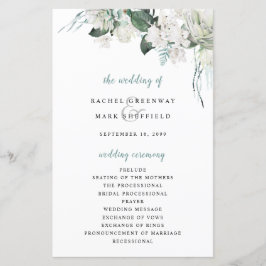 White Floral Dusty Blue Sage Green Wedding Program