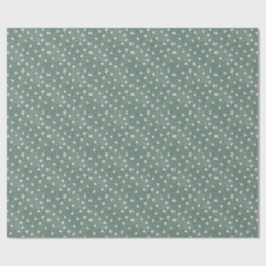White Floral Dusty Green Geschenkpapier (Flach)