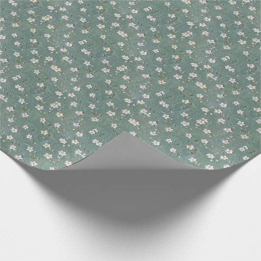 White Floral Dusty Green Geschenkpapier (Ecke)