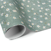White Floral Dusty Green Geschenkpapier (Rolleneckpunkt)