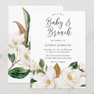 White Floral Elegant Baby & Brunch Babydusche Einladung