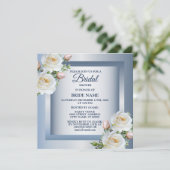 White Floral Elegant Blue Gray Bridal Shower Einladung (Stehend Vorderseite)