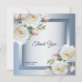 White Floral Elegant Blue Gray Dankeskarte (Vorderseite)