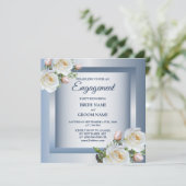 White Floral Elegant Blue Gray Engagement Party Einladung (Stehend Vorderseite)