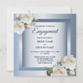 White Floral Elegant Blue Gray Engagement Party Einladung (Vorderseite)