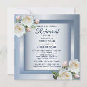 White Floral Elegant Blue Gray Rehearsal Dinner Einladung (Vorderseite)