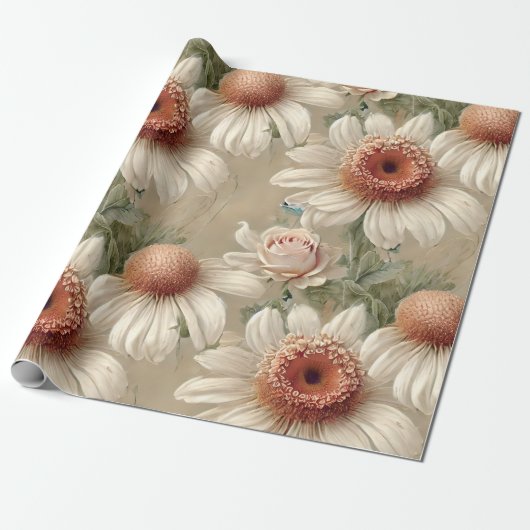 White Floral Elegant Daisies Geschenkpapier (Ungerollt)