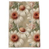 White Floral Elegant Daisies Mittlere Geschenktüte (Rückseite)