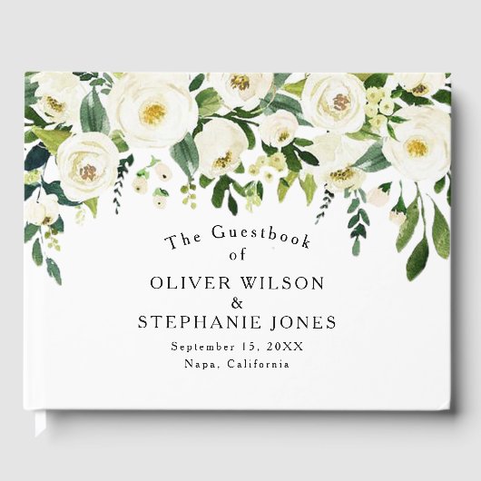 White Floral Elegant Wedding Gästebuch (Vorderseite)
