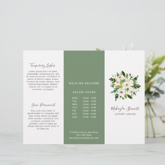 White Floral Elegante Business Trifold Broschüre (Stehend Vorderseite)