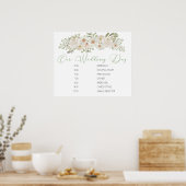 White Floral Elegante Hochzeitsplanung Unterzeichn Poster (Küche)