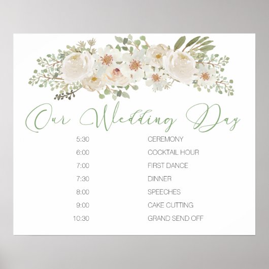 White Floral Elegante Hochzeitsplanung Unterzeichn Poster (Vorne)