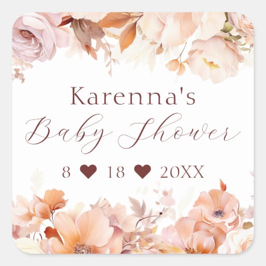 White Floral Fall Babydusche Umschlag Aufkleber (Vorderseite)