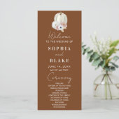 White Floral Fall Pumpkin Brown Hochzeitsprogramm (Stehend Vorderseite)