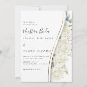 White Floral Foliage Nuestra Boda Spanische Hochze Einladung (Vorderseite)