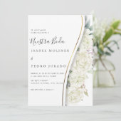 White Floral Foliage Nuestra Boda Spanische Hochze Einladung (Stehend Vorderseite)