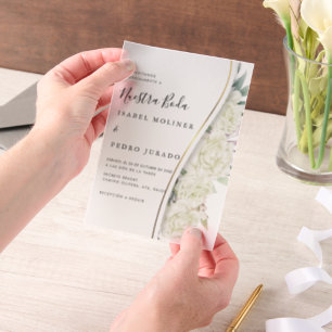 White Floral Foliage Nuestra Boda Spanische Hochze Pergament Einladungen