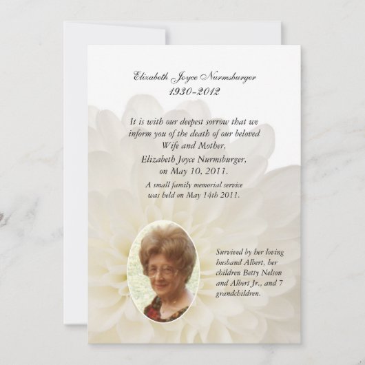 White Floral Foto Death Announccard Ankündigung (Vorderseite)