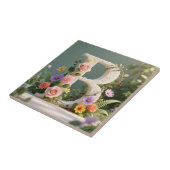White Floral Garden Monogram Letter B Fliese (Seite)