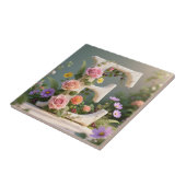 White Floral Garden Monogram Letter E Fliese (Seite)