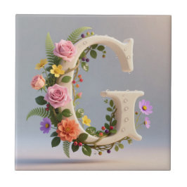 White Floral Garden Monogram Letter G Fliese