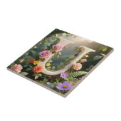White Floral Garden Monogram Letter U Fliese (Seite)