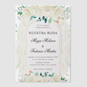 White Floral Garden Nuestra Boda Spanische Hochzei Pergament Einladungen