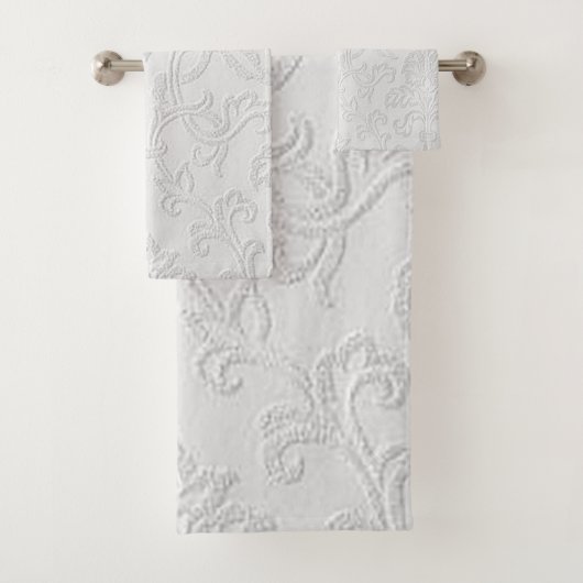 "White Floral Gemustert Design" Badetuch Set (Insitu)