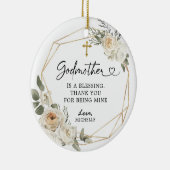 White Floral Geometric Godmutter Weihnachtsgeschen Keramik Ornament (Rechts)