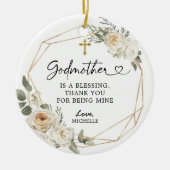 White Floral Geometric Godmutter Weihnachtsgeschen Keramik Ornament (Vorne)