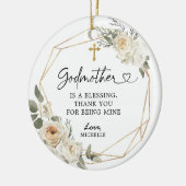 White Floral Geometric Godmutter Weihnachtsgeschen Keramik Ornament (Links)