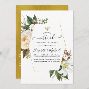 White Floral Geometric Online Virtual Wedding Einladung