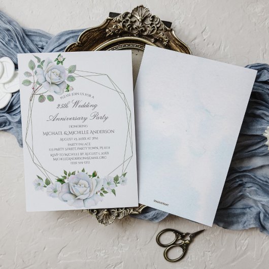 White Floral Geometric Watercolor 25 Jahre alt Einladung