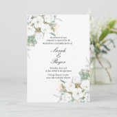 White Floral Gold Blätter Einladung Hochzeit (Stehend Vorderseite)