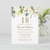 White Floral Gold Confetti 18. Geburtstag Einladung (Stehend Vorderseite)
