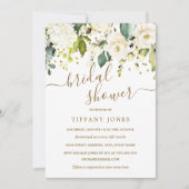 White Floral Gold Confetti Brautparty Einladung (Vorderseite)