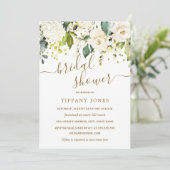 White Floral Gold Confetti Brautparty Einladung (Stehend Vorderseite)