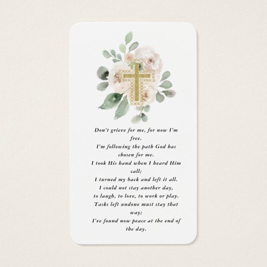 White Floral Gold Foto Beerdigungskarte (Rückseite)