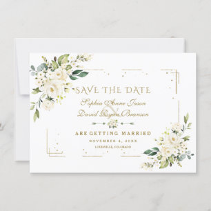 White Floral Gold Glitzer Frame Confetti Wedding Save The Date