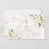 White Floral Gold Glitzer Rahmen Marmor Taufe Dankeskarte (Rückseite)