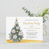 White Floral Gold Ornament Weihnachtsbaum Party Einladung (Stehend Vorderseite)