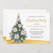 White Floral Gold Ornament Weihnachtsbaum Party Einladung (Vorne/Hinten)